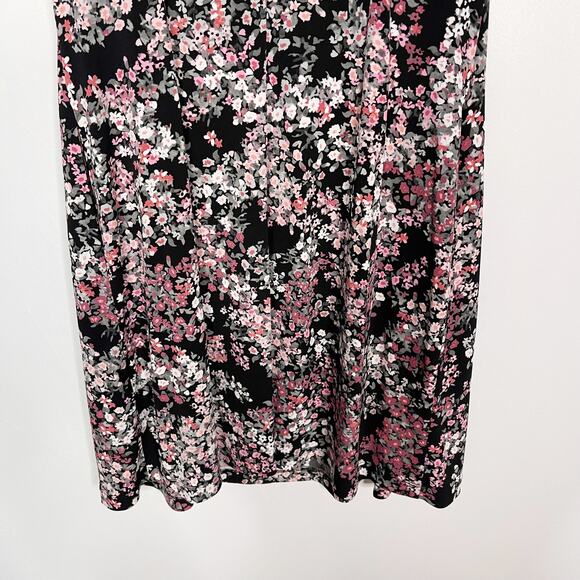 Roz & Ali 8 Black Pink Floral Fit and Flare Pleated Dress Short Sleeve Pockets - Picture 8 of 11